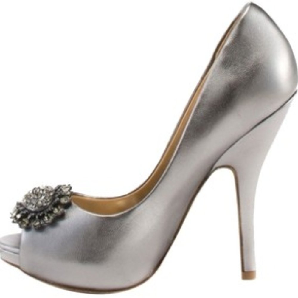 Badgely Mischka Lissa Open-Toe Pumps - Pewter 7.5